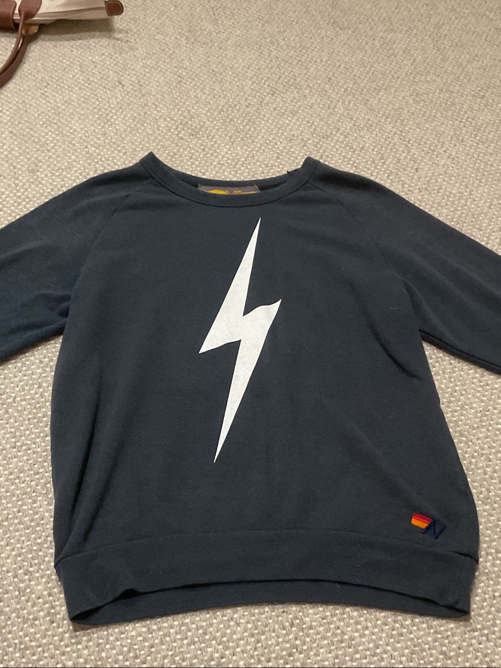 Aviator Nation Black Sweatshirt with White Lightning Bolt
